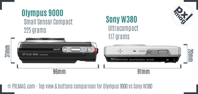 Olympus 9000 vs Sony W380 top view buttons comparison
