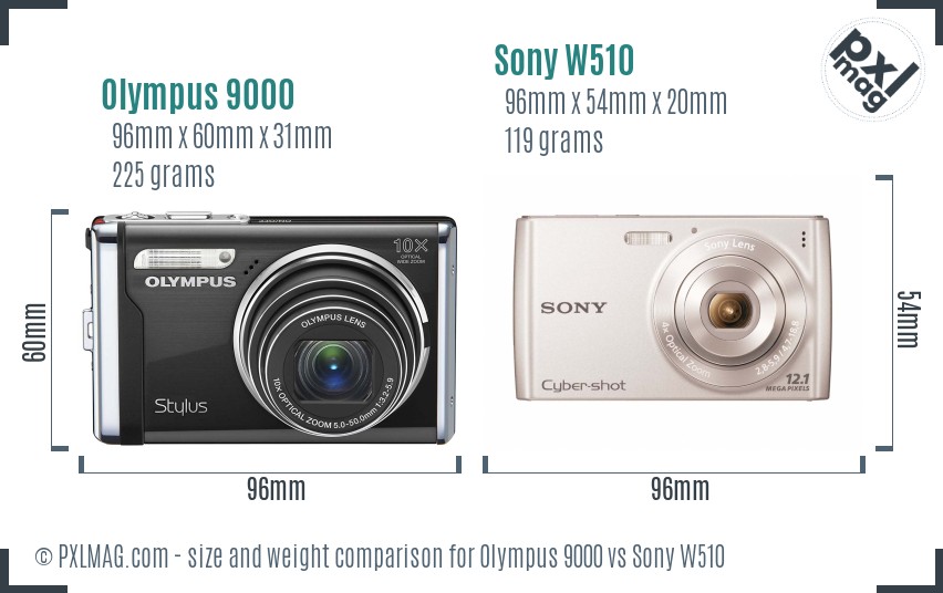 Olympus 9000 vs Sony W510 size comparison Olympus 9000 vs Sony W510 size comparison
