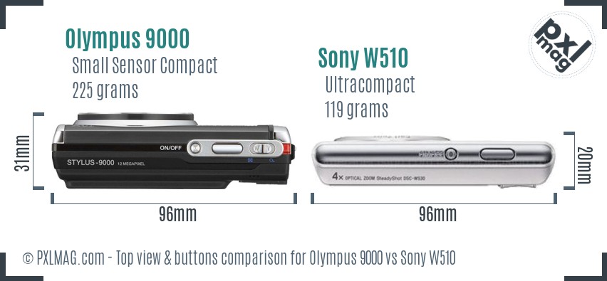 Olympus 9000 vs Sony W510 top view buttons comparison