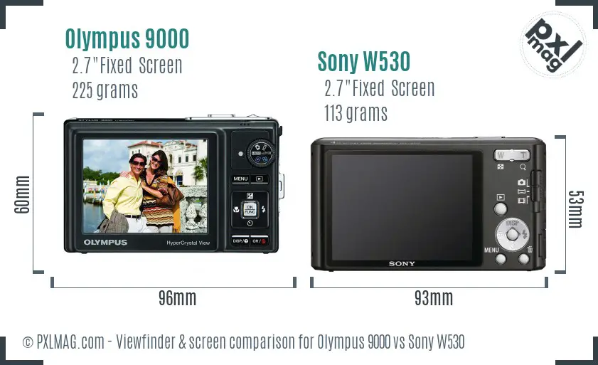 Olympus 9000 vs Sony W530 Screen and Viewfinder comparison