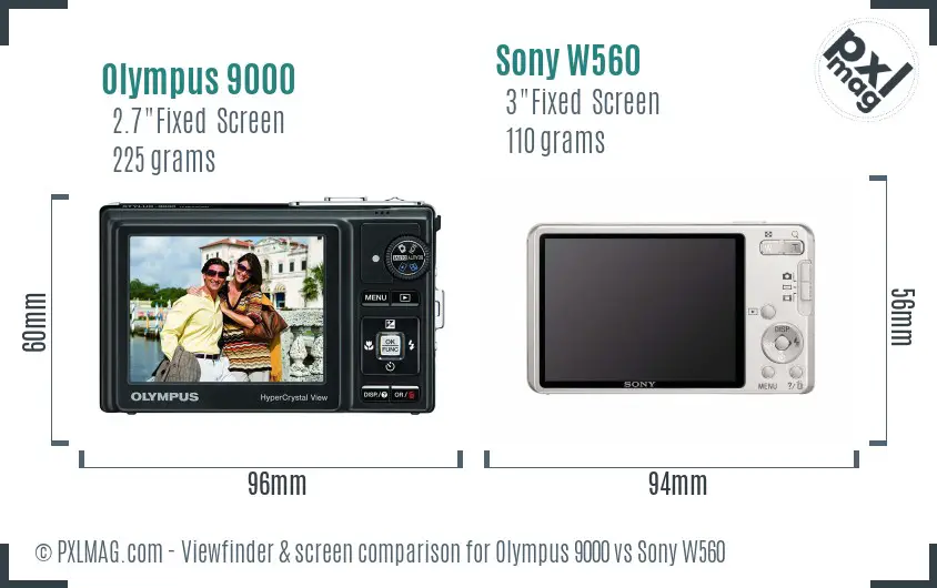 Olympus 9000 vs Sony W560 Screen and Viewfinder comparison