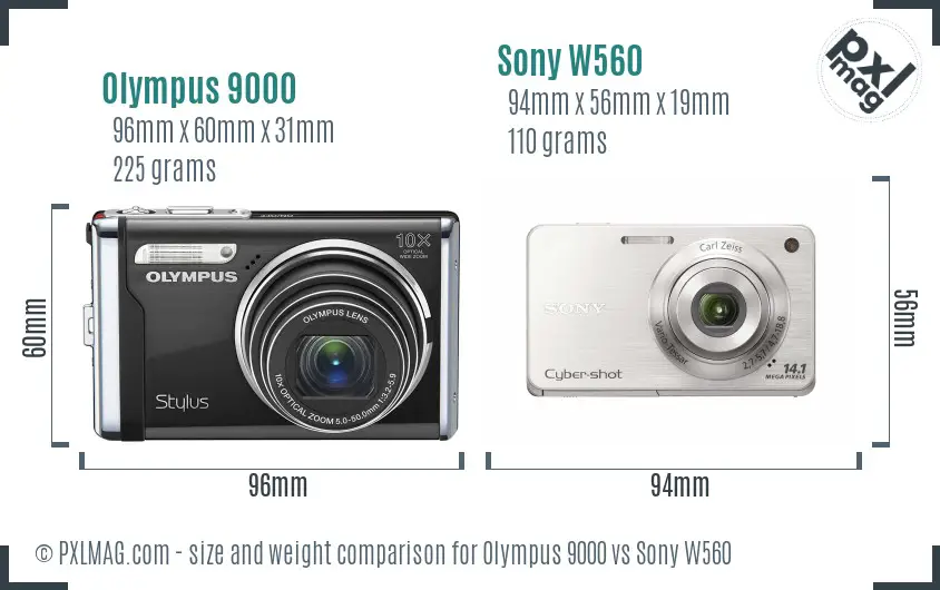 Olympus 9000 vs Sony W560 size comparison