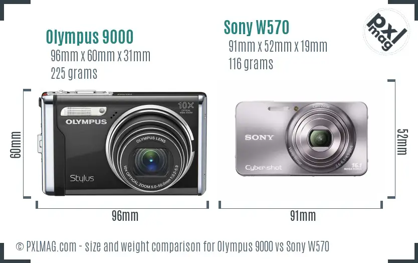 Olympus 9000 vs Sony W570 size comparison Olympus 9000 vs Sony W570 size comparison