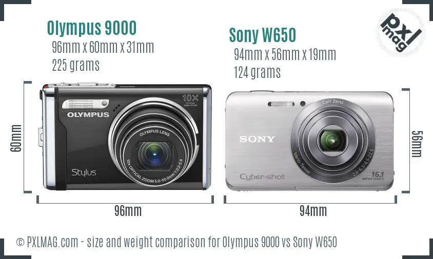 Olympus 9000 vs Sony W650 size comparison