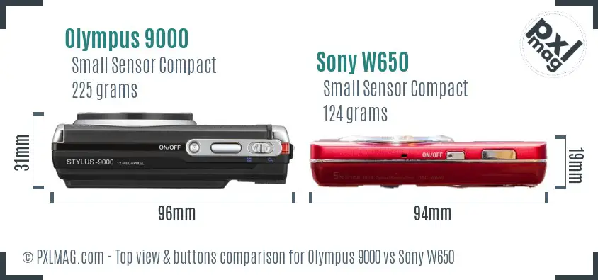 Olympus 9000 vs Sony W650 top view buttons comparison