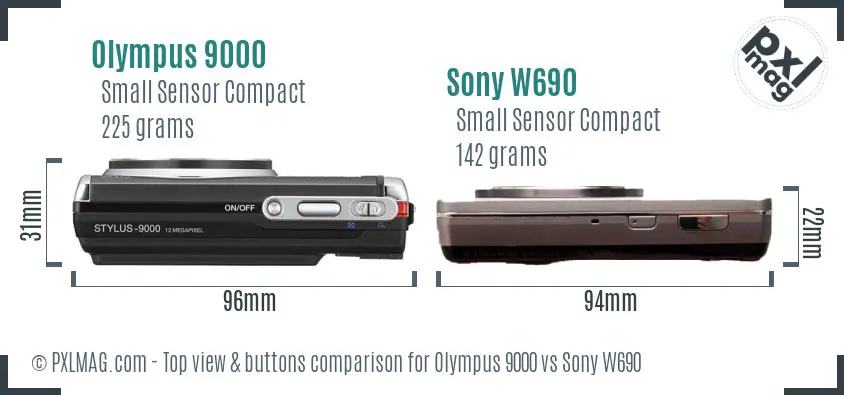 Olympus 9000 vs Sony W690 top view buttons comparison Olympus 9000 vs Sony W690 top view buttons comparison