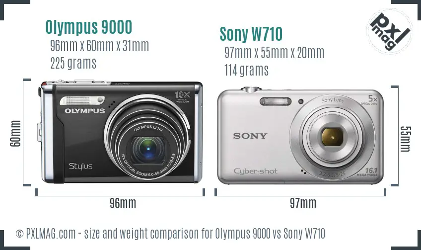 Olympus 9000 vs Sony W710 size comparison