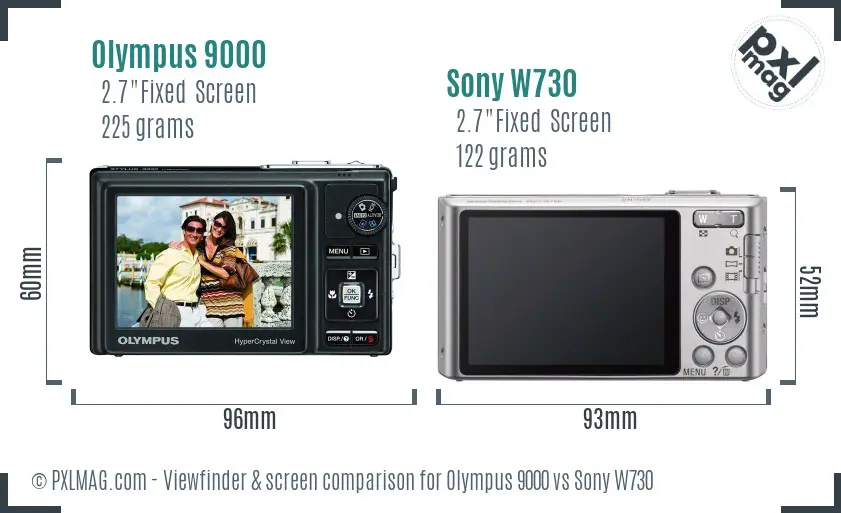 Olympus 9000 vs Sony W730 Screen and Viewfinder comparison
