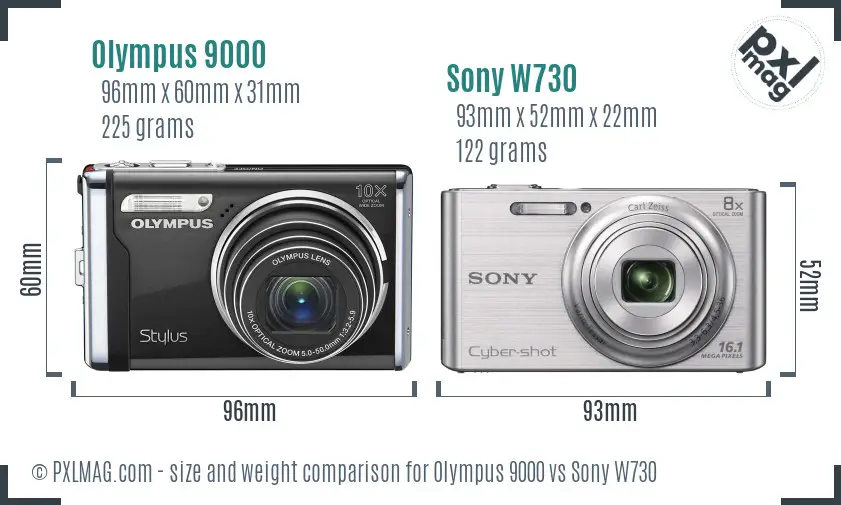 Olympus 9000 vs Sony W730 size comparison