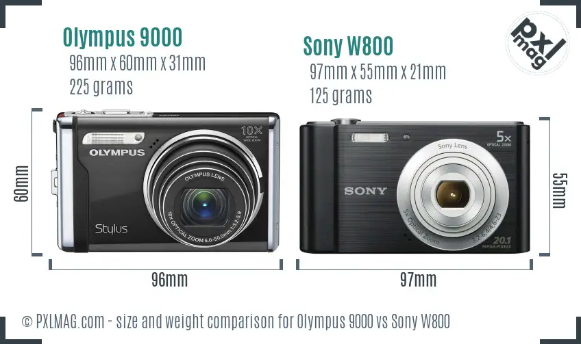 Olympus 9000 vs Sony W800 size comparison