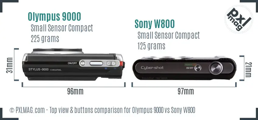 Olympus 9000 vs Sony W800 top view buttons comparison