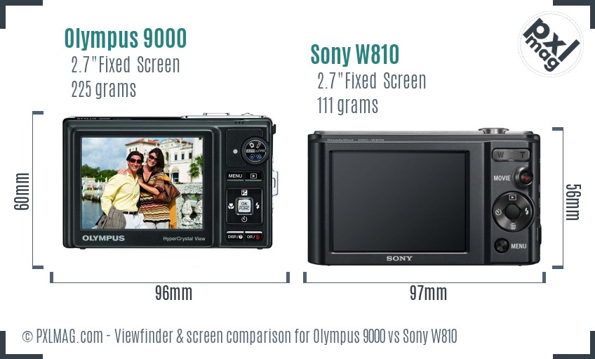 Olympus 9000 vs Sony W810 Screen and Viewfinder comparison