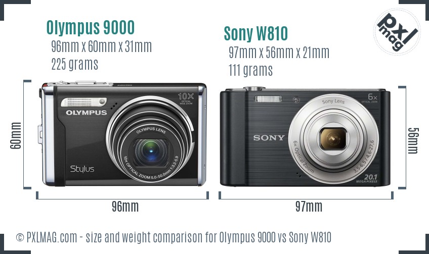 Olympus 9000 vs Sony W810 size comparison
