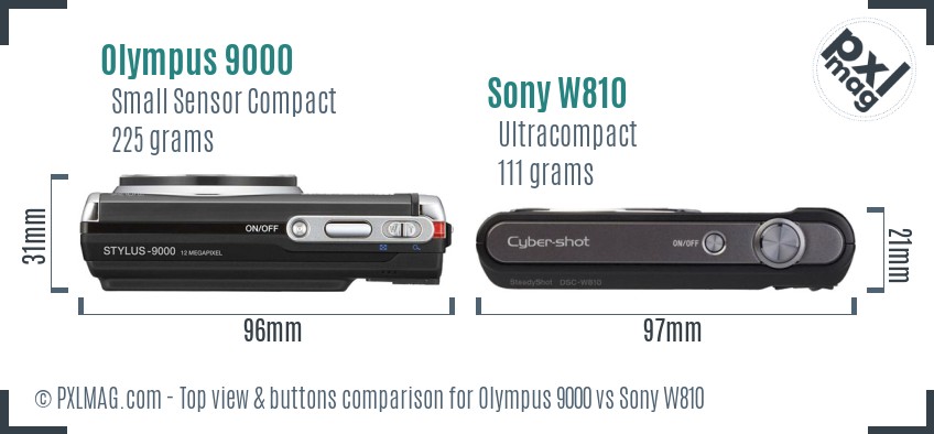 Olympus 9000 vs Sony W810 top view buttons comparison
