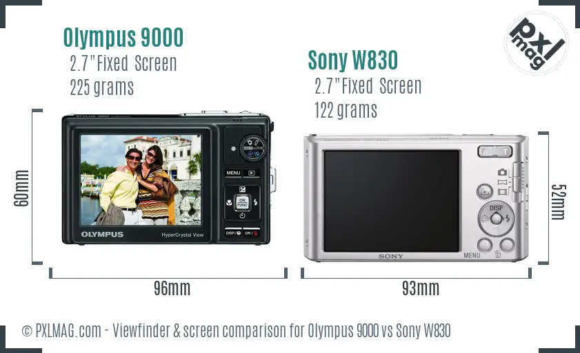Olympus 9000 vs Sony W830 Screen and Viewfinder comparison