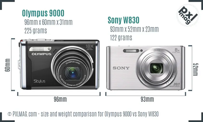 Olympus 9000 vs Sony W830 size comparison