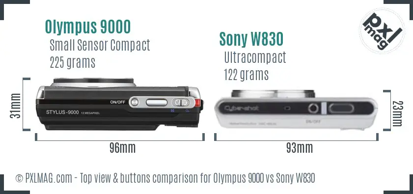 Olympus 9000 vs Sony W830 top view buttons comparison