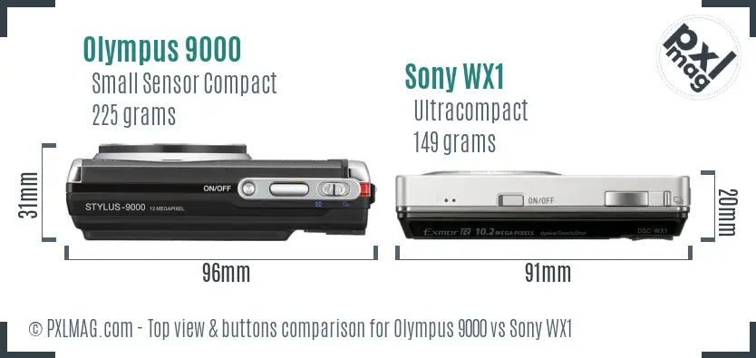 Olympus 9000 vs Sony WX1 top view buttons comparison