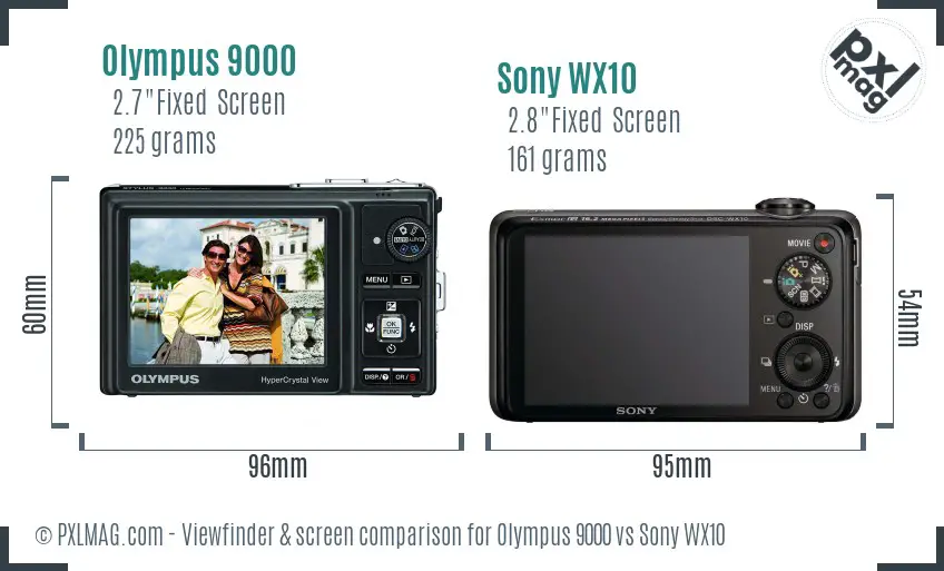Olympus 9000 vs Sony WX10 Screen and Viewfinder comparison