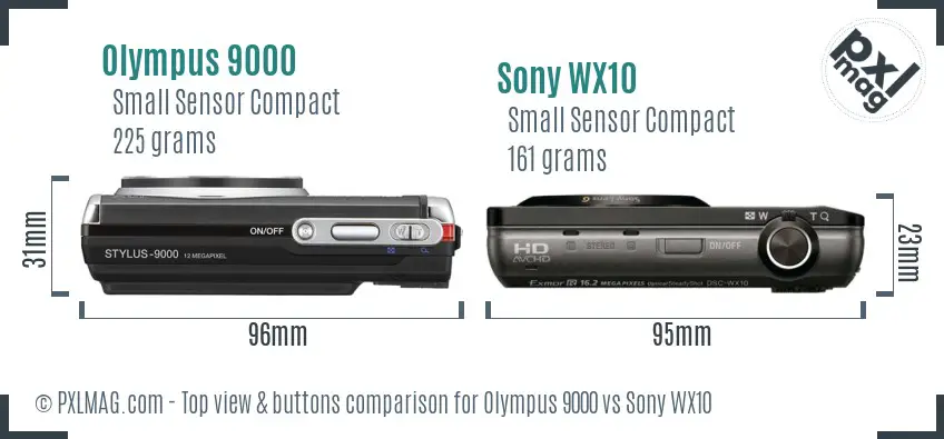 Olympus 9000 vs Sony WX10 top view buttons comparison