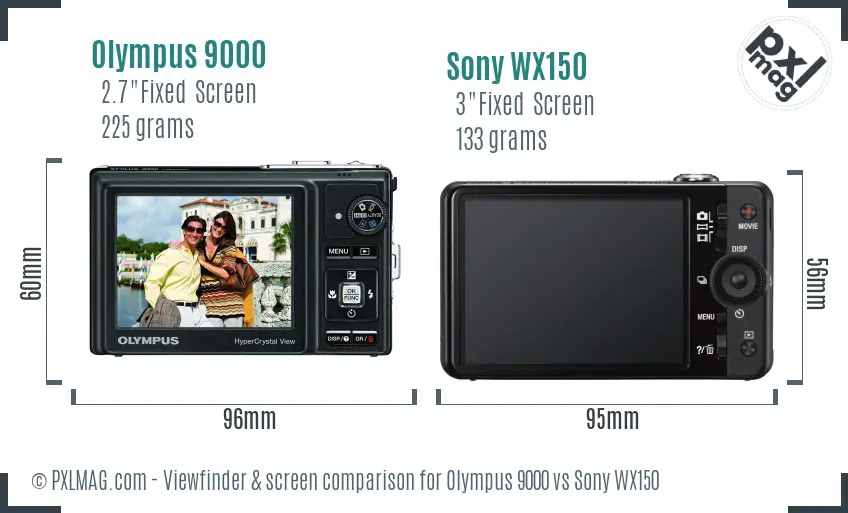 Olympus 9000 vs Sony WX150 Screen and Viewfinder comparison