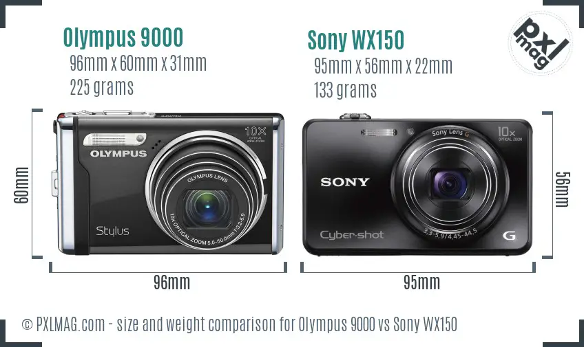 Olympus 9000 vs Sony WX150 size comparison