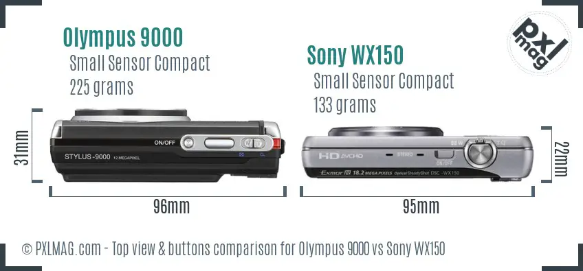 Olympus 9000 vs Sony WX150 top view buttons comparison