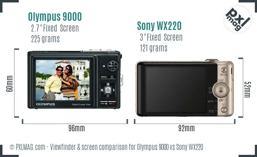 Olympus 9000 vs Sony WX220 Screen and Viewfinder comparison