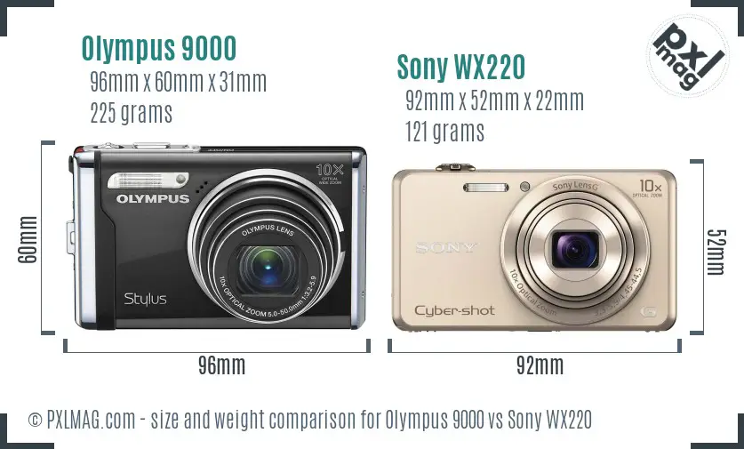 Olympus 9000 vs Sony WX220 size comparison