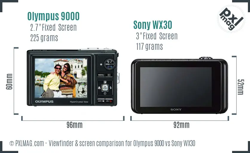 Olympus 9000 vs Sony WX30 Screen and Viewfinder comparison