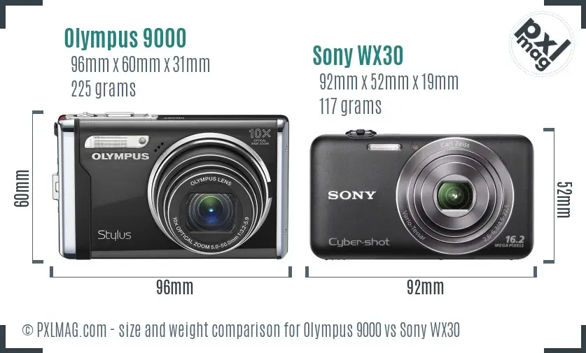 Olympus 9000 vs Sony WX30 size comparison