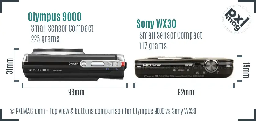 Olympus 9000 vs Sony WX30 top view buttons comparison