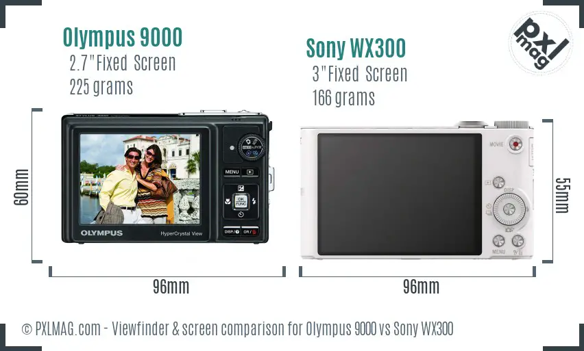 Olympus 9000 vs Sony WX300 Screen and Viewfinder comparison