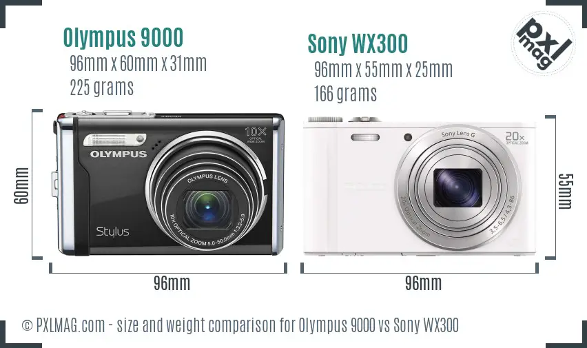 Olympus 9000 vs Sony WX300 size comparison