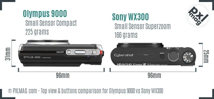 Olympus 9000 vs Sony WX300 top view buttons comparison