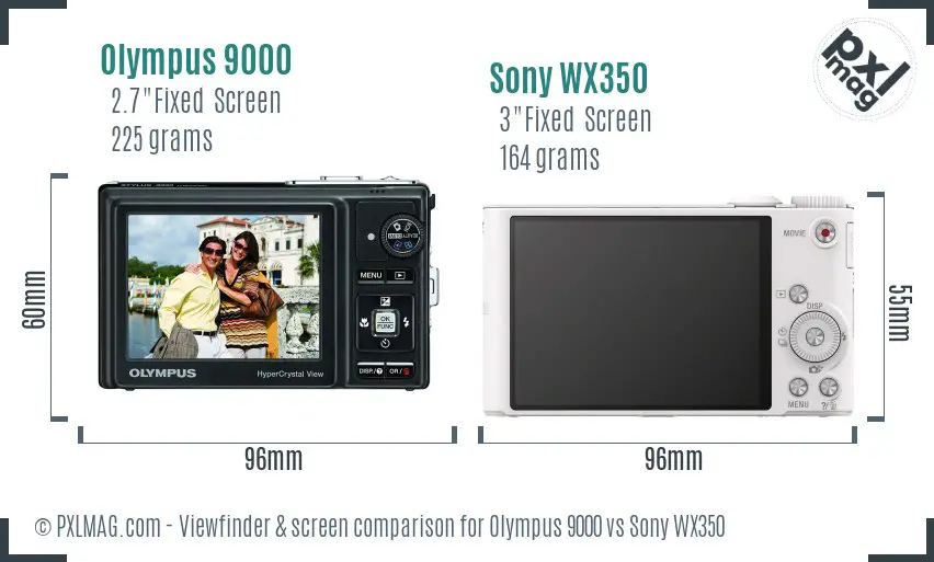 Olympus 9000 vs Sony WX350 Screen and Viewfinder comparison