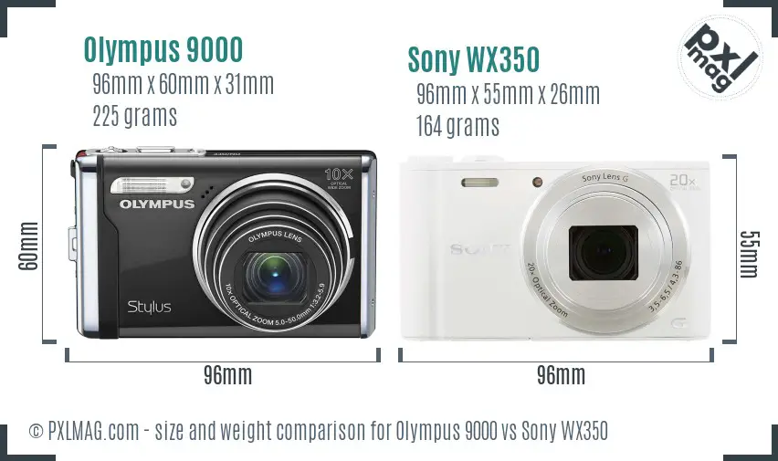 Olympus 9000 vs Sony WX350 size comparison
