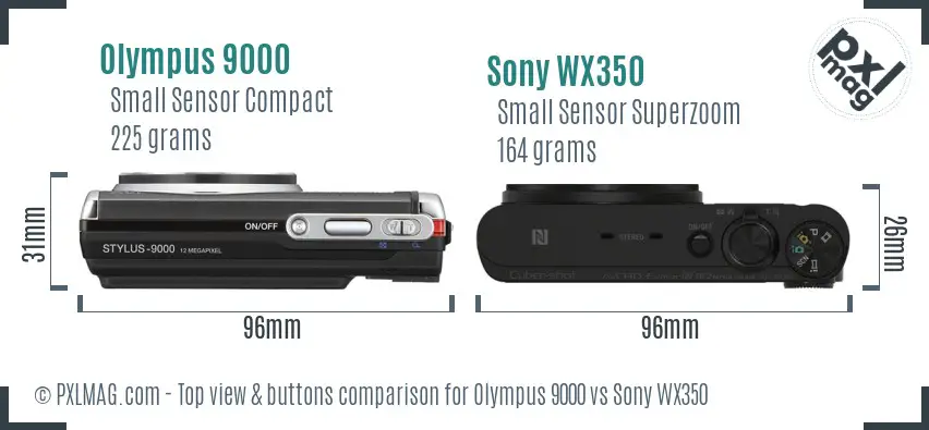 Olympus 9000 vs Sony WX350 top view buttons comparison