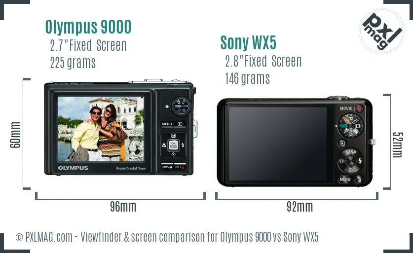 Olympus 9000 vs Sony WX5 Screen and Viewfinder comparison