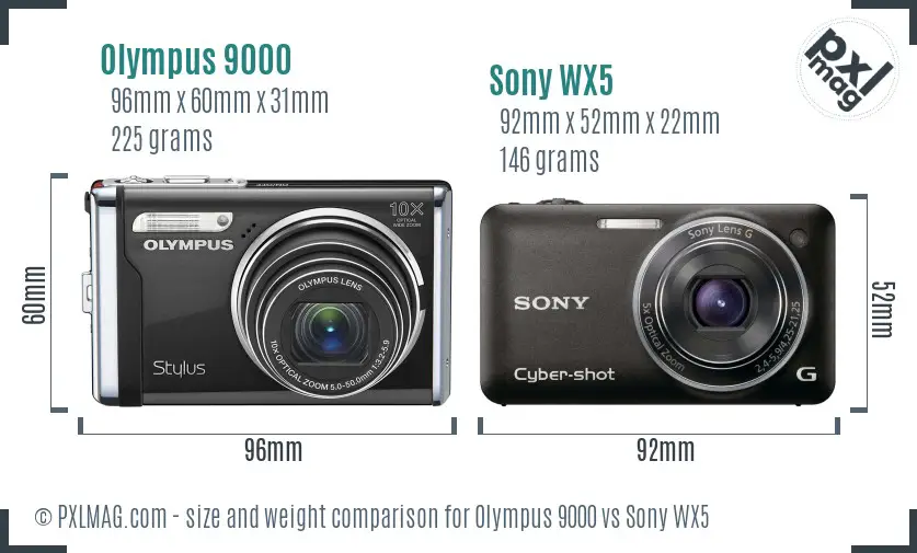 Olympus 9000 vs Sony WX5 size comparison