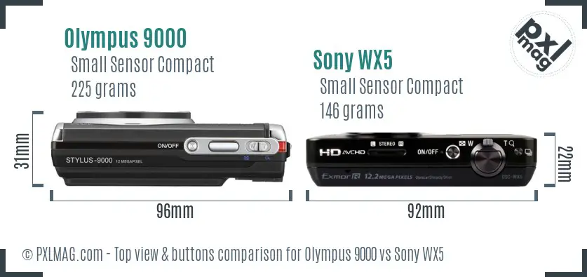Olympus 9000 vs Sony WX5 top view buttons comparison
