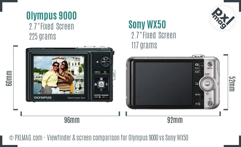 Olympus 9000 vs Sony WX50 Screen and Viewfinder comparison