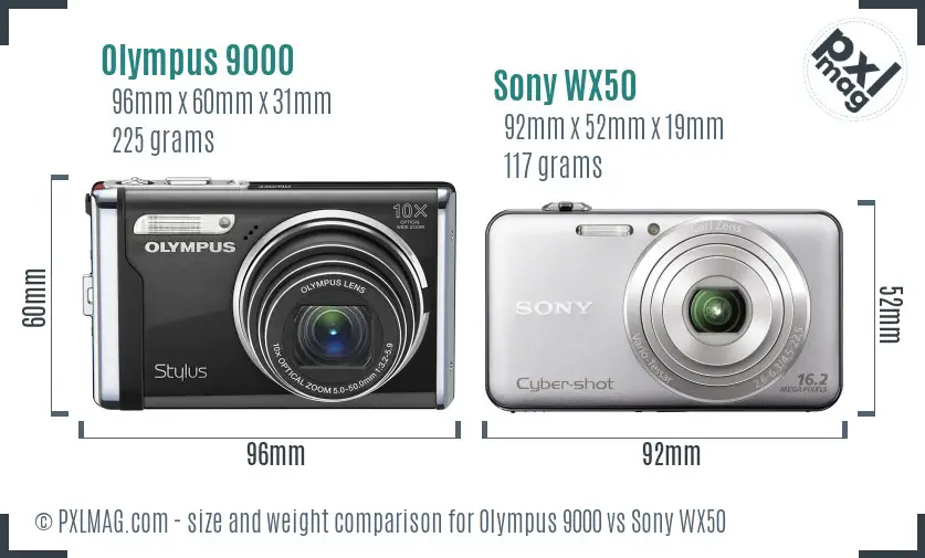 Olympus 9000 vs Sony WX50 size comparison