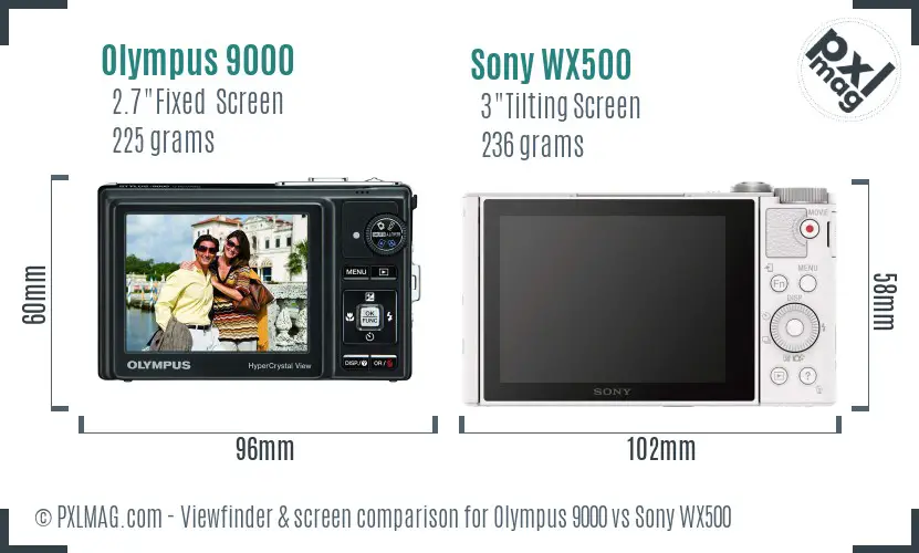 Olympus 9000 vs Sony WX500 Screen and Viewfinder comparison