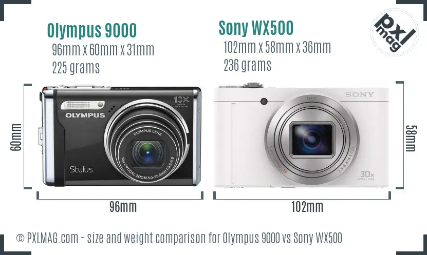 Olympus 9000 vs Sony WX500 size comparison
