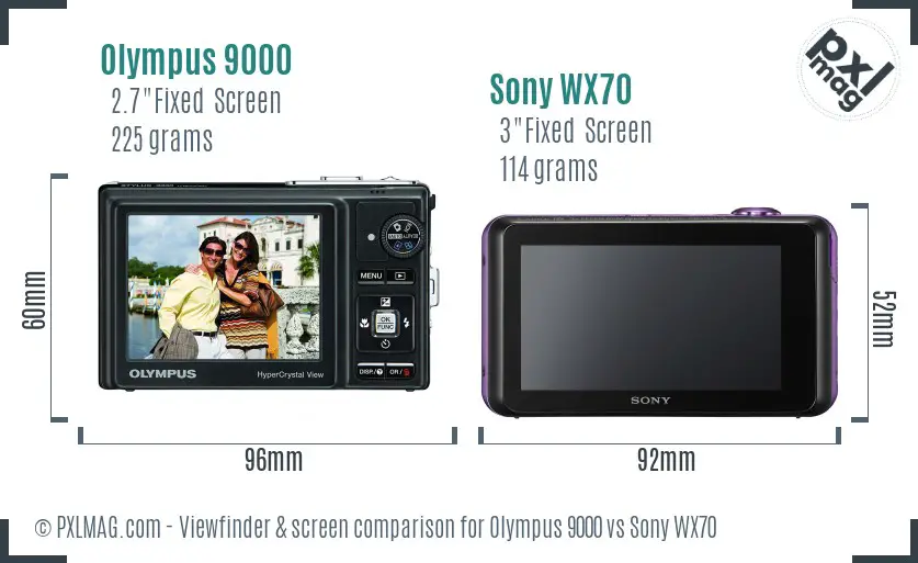 Olympus 9000 vs Sony WX70 Screen and Viewfinder comparison