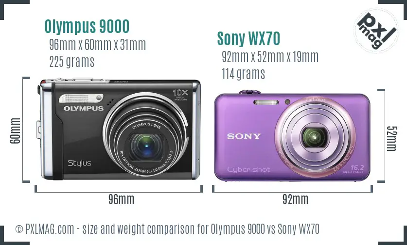 Olympus 9000 vs Sony WX70 size comparison