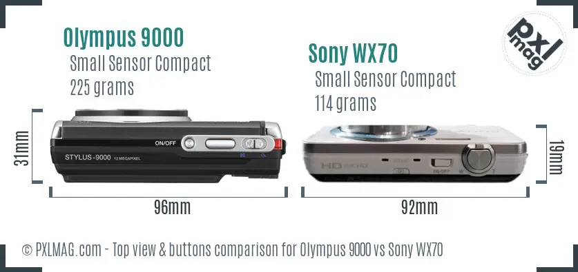 Olympus 9000 vs Sony WX70 top view buttons comparison