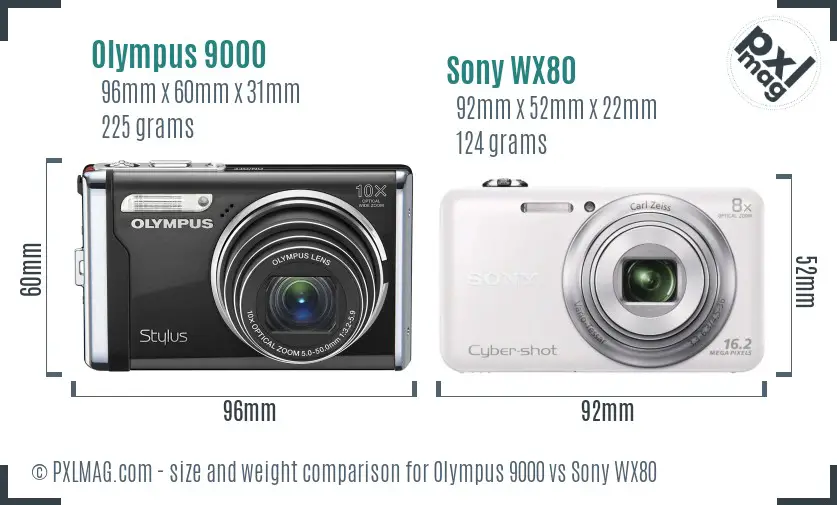 Olympus 9000 vs Sony WX80 size comparison