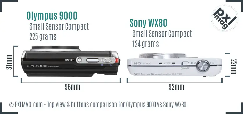 Olympus 9000 vs Sony WX80 top view buttons comparison